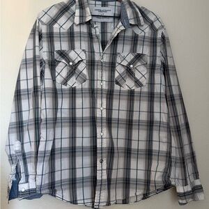 American Eagle Outfitters Gray, Blue and White Plaid Casual Shirt Men’s